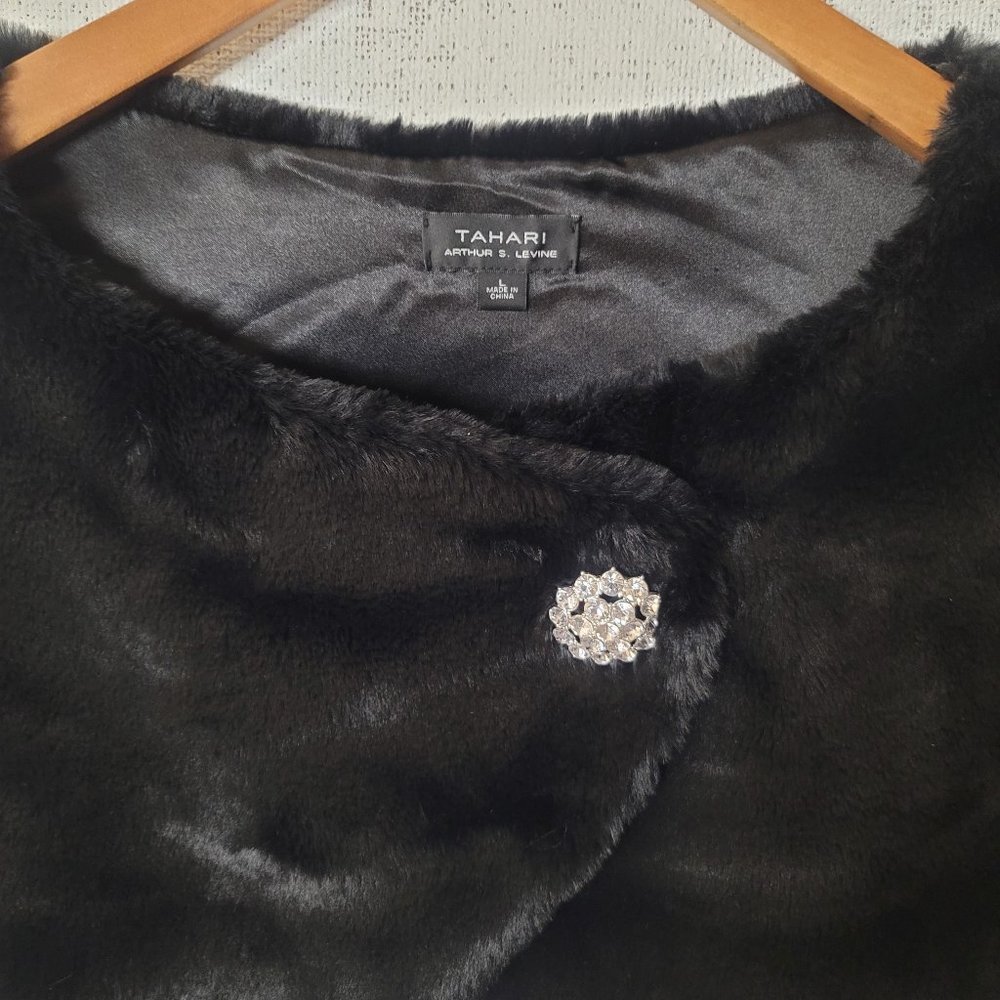 Tahari Black Faux Fur Shawl